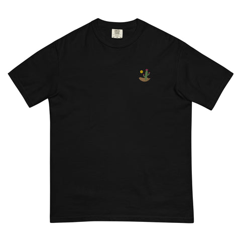 Desert-Cactus-Embroidered-T-shirt-Black-Front-View