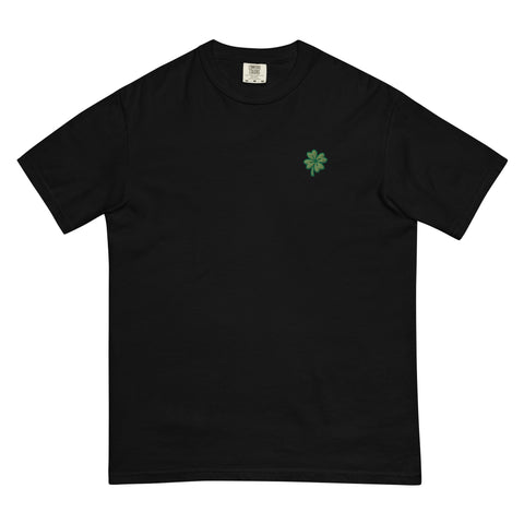 Four-Leaf-Clover-Embroidered-T-Shirt-Black-Front-View