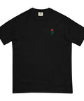Rose-Embroidered-T-Shirt-Black-Front-View