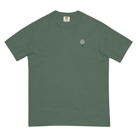 Daisy-Embroidered-T-Shirt-Blue-Spruce-Front-View