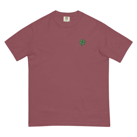 Four-Leaf-Clover-Embroidered-T-Shirt-Brick-Front-View