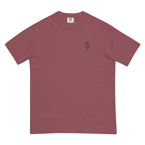 Rose-Embroidered-T-Shirt-Brick-Front-View