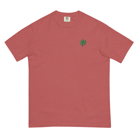 Four-Leaf-Clover-Embroidered-T-Shirt-Crimson-Front-View