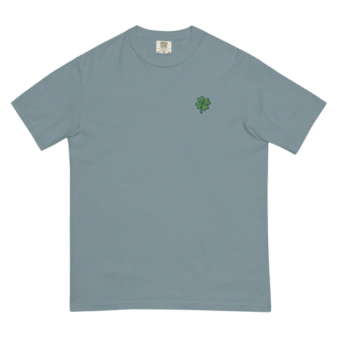 Four-Leaf-Clover-Embroidered-T-Shirt-Ice-Blue-Front-View