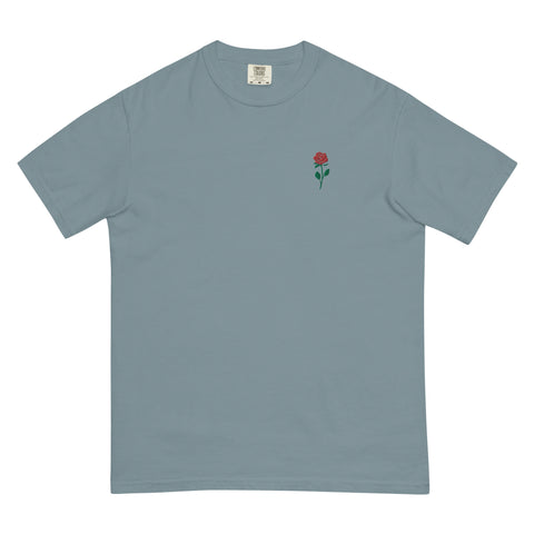 Rose-Embroidered-T-Shirt-Ice-Blue-Front-View