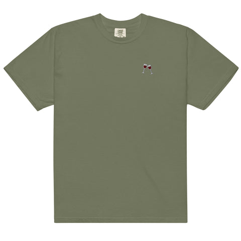 Wine-Embroidered-T-Shirt-Moss-Front-View