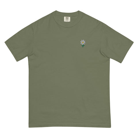 Daisy-Embroidered-T-Shirt-Moss-Front-View