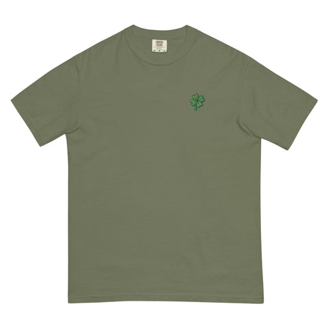 Four-Leaf-Clover-Embroidered-T-Shirt-Moss-Front-View