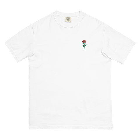 Rose-Embroidered-T-Shirt-White-Front-View