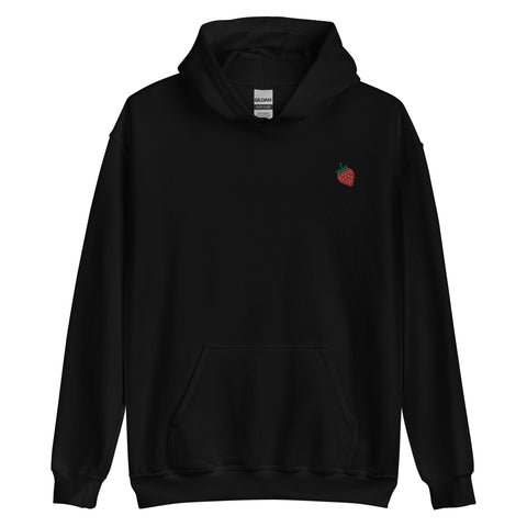 Strawberry-Embroidered-Hoodies-Black-Front-View