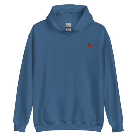 Strawberry-Embroidered-Hoodies-Indigo-Blue-Front-View