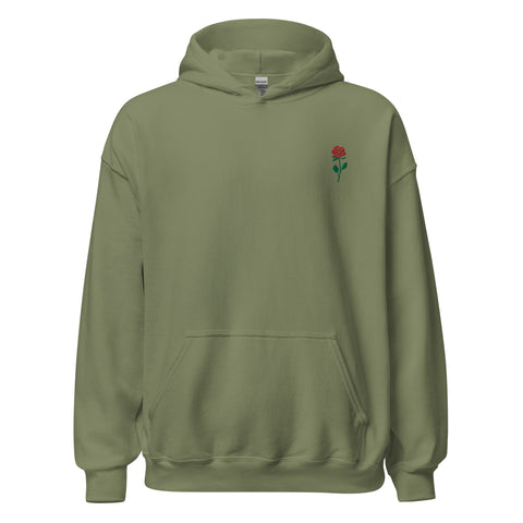 Rose-Embroidered-Hoodies-Military-Green-Front-View