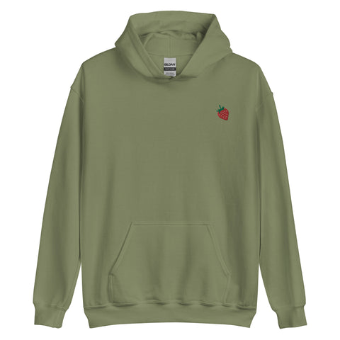 Strawberry-Embroidered-Hoodies-Military-Green-Front-View