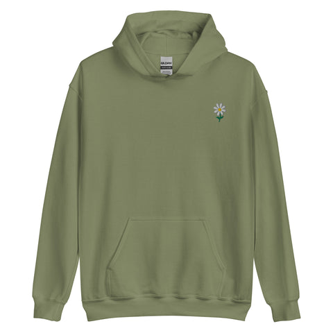 Daisy-Embroidered-Hoodies-Military-Green-Front-View