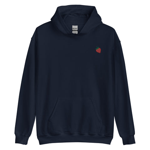 Strawberry-Embroidered-Hoodies-Navy-Front-View