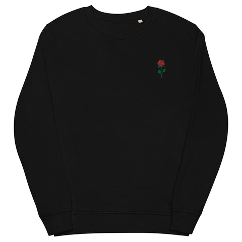 Rose-Embroidered-Sweatshirt-Black-Front-View