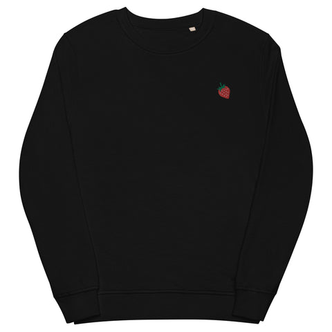 Strawberry-Embroidered-Sweatshirt-Black-Front-View