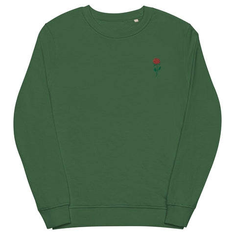 Rose-Embroidered-Sweatshirt-Bottle-Green-Front-View