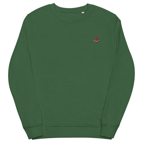 Watermelon-Embroidered-Sweatshirt-Bottle-Green-Front-View