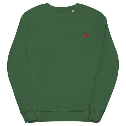 Strawberry-Embroidered-Sweatshirt-Bottle-Green-Front-View