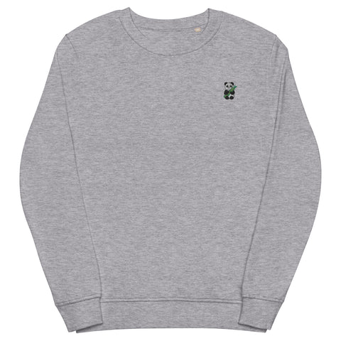 Panda-Embroidered-Sweatshirt-Grey-Melange-Front-View