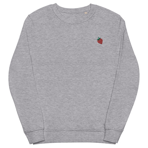 Strawberry-Embroidered-Sweatshirt-Grey-Melange-Front-View