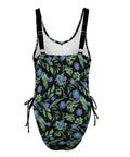 Jungle Flower-Women's-One-Piece-Swimsuit-Black-Purple-Product-Back-View