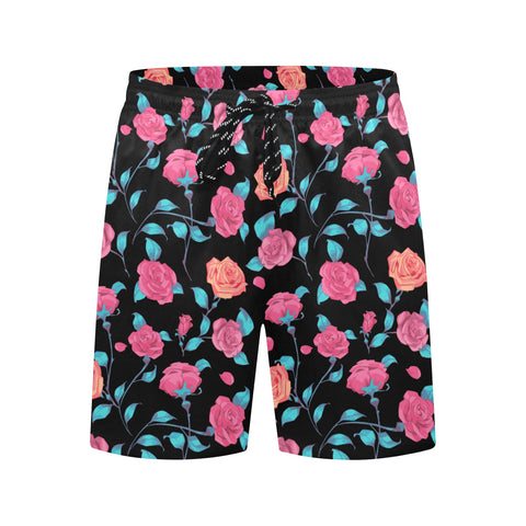 Painted-Roses-Mens-Swim-Trunks-Black-Front-View
