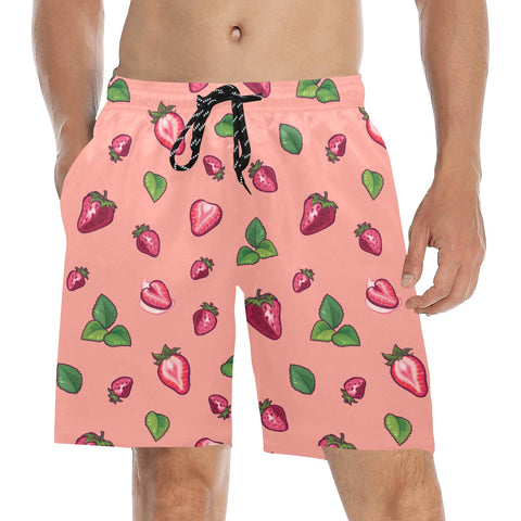 Strawberry-Mens-Swim-Trunks-Coral-Model-Front-View