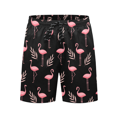 Flamingo-Men's-Swim-Trunks-Black-Front-View