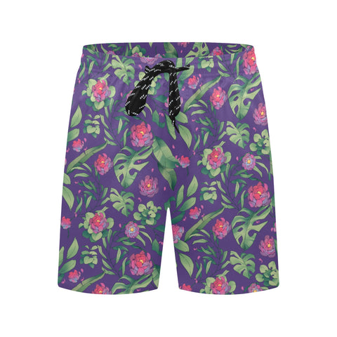 Jungle-Flower-Mens-Swim-Trunks-Purple-Pink-Back-View
