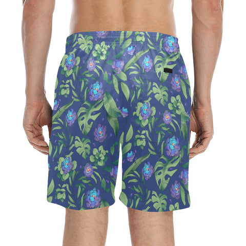 Jungle-Flower-Mens-Swim-Trunks-Blue-Purple-Model-Back-View
