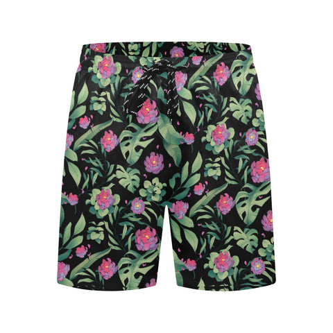 Jungle-Flower-Mens-Swim-Trunks-Black-Pink-Front-View