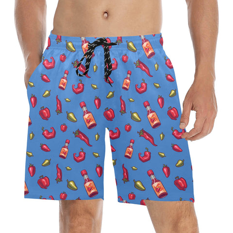 Spicy-Mens-Swim-Trunks-Blue-Model-Front-View