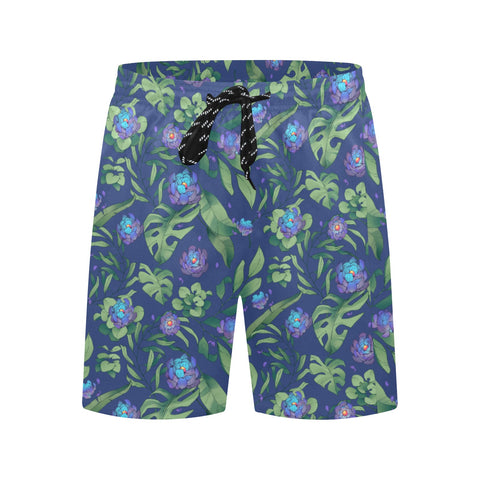 Jungle-Flower-Mens-Swim-Trunks-Blue-Purple-Front-View