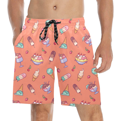 Banana-Split-Men's-Swim-Trunks-Peach-Model-Front-View