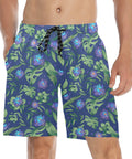 Jungle-Flower-Mens-Swim-Trunks-Blue-Purple-Model-Front-View
