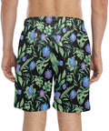 Jungle-Flower-Mens-Swim-Trunks-Black-Purple-Model-Back-View