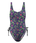 Jungle Flower-Women's-One-Piece-Swimsuit-Purple-Pink-Product-Front-View