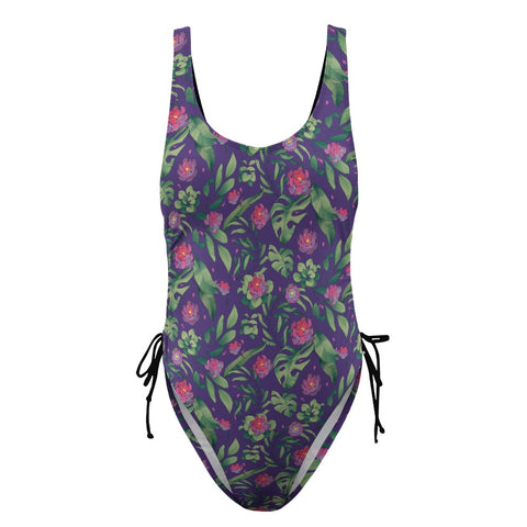 Jungle Flower-Women's-One-Piece-Swimsuit-Purple-Pink-Product-Front-View