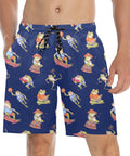 Frogs-Doing-Things-Men's-Swim-Trunks-Blue-Model-Front-View