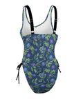 Jungle Flower-Women's-One-Piece-Swimsuit-Blue-Purple-Product-Side-View