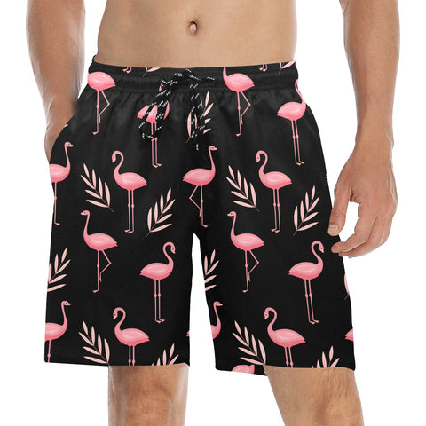 Flamingo-Men's-Swim-Trunks-Black-Model-Front-View