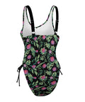 Jungle Flower-Women's-One-Piece-Swimsuit-Black-Pink-Product-Side-View