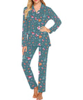 Christmas-Women's-Pajama-Set-Teal-Front-View