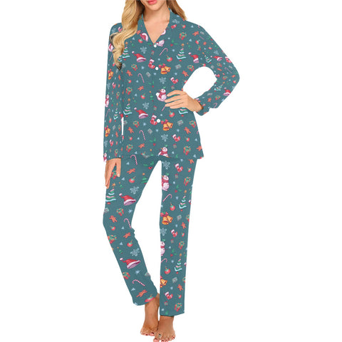 Christmas-Women's-Pajama-Set-Teal-Front-View