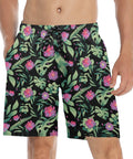 Jungle-Flower-Mens-Swim-Trunks-Black-Pink-Model-Front-View