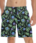 Jungle-Flower-Mens-Swim-Trunks-Black-Purple-Model-Front-View