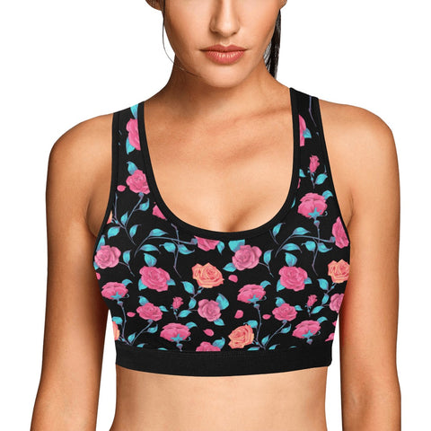 Painted-Roses-Womens-Bralette-Black-Model-Front-View