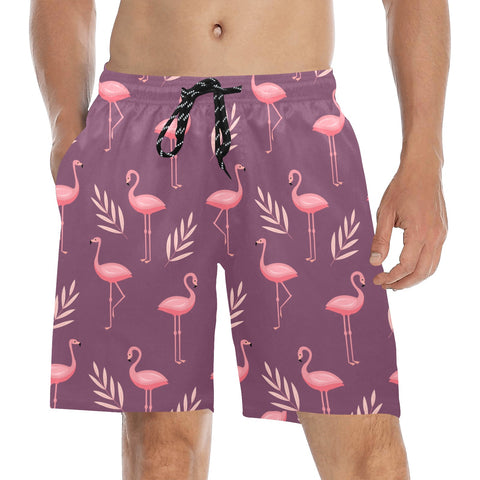 Flamingo-Men's-Swim-Trunks-Purple-Model-Front-View